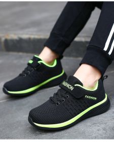 Fashion Children Sneakers Big Kids Size Casual Shoes Summer Breathable Soft Light Running Boy Girl Outdoor Non-slip Sport Tennis (Color: Black Green)