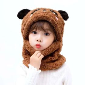 New Autumn and Winter Cute Children Cartoon Scarf Hat Two-piece Double Fleece Warmth Boy Girl Child Adult Parent-child Baby hat (Color: KT05)