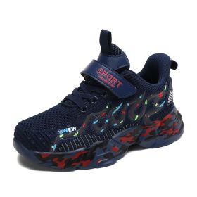 Outdoor Kids Casual Shoes Sale Breathable Mesh Soft Boys Fashion Unisex Running Chaussure Enfant Spring Summer Autumn Winter (Color: Dark blue)