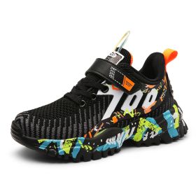 Sneakers Boys Soft Breathable Running Fashion Unisex Outdoor Kids Casual Shoes Mesh Chaussure Enfant Spring Summer Autumn Winter (Color: Black Orange)