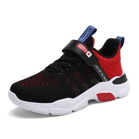 Kids Running Sports Shoes Girls Boys Chunky Sneakers Children Breathable Lightweight Casual Walking Footwear Basketball Trainers (Color: Black red)