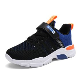 Kids Running Sports Shoes Girls Boys Chunky Sneakers Children Breathable Lightweight Casual Walking Footwear Basketball Trainers (Color: Black blue)