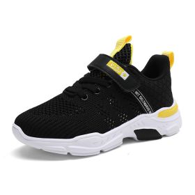 Kids Running Sports Shoes Girls Boys Chunky Sneakers Children Breathable Lightweight Casual Walking Footwear Basketball Trainers (Color: black yellow)