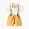 Baby Boys Formal Suit Gentleman Bowtie Romper Suspenders Shorts Wedding Tuxedo Outfit