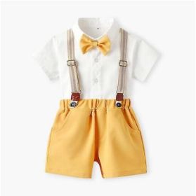 Baby Boys Formal Suit Gentleman Bowtie Romper Suspenders Shorts Wedding Tuxedo Outfit (size: 70CM)