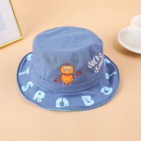 Boys spring and summer hat children's printing cute super cute fisherman hat baby cartoon little robot sun hat spring (Color: Blue)