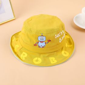 Boys spring and summer hat children's printing cute super cute fisherman hat baby cartoon little robot sun hat spring (Color: YELLOW)