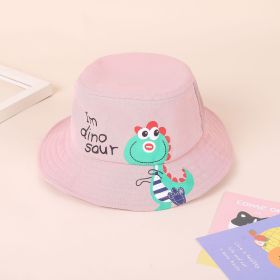 Children's spring, summer and autumn fisherman hat baby cute dinosaur basin hat boy summer big brim sunshade Korean version (Color: pink)