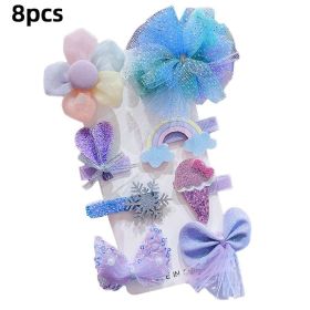 8/9/10Pcs/Set Cartoon Baby Girl Hair Clips Cute Bear Children Hairpins Bowknot Knitted Flower Kids Barretees Baby Hair Accessori (Color: C- 3)