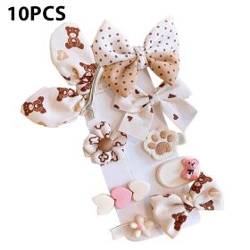 8/9/10Pcs/Set Cartoon Baby Girl Hair Clips Cute Bear Children Hairpins Bowknot Knitted Flower Kids Barretees Baby Hair Accessori (Color: A- 2)