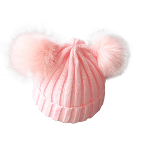 Cute Pompom Baby Hat Warm Winter Knitted Kids Baby Girl Boy Beanie Cap Solid Outdoor Infant Toddler Children Hat Bonnet (Color: pink)