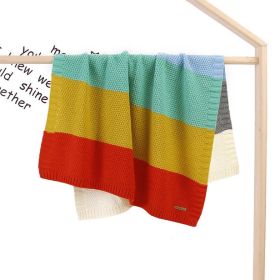 Kids Logo Patched Design Colorful Contrast Pattern Knittted Blanket (Size/Age: Average Size (0-12Y))