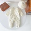 Baby Solid Color Quilted Long Sleeve Thickened Cotton Jumpsuit