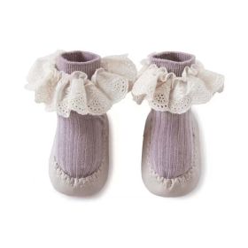 Baby Girl Ribbed Knitted Graphic Lace Design Non-Slip Mid Tube Shoes (Size/Age: Insole Length 12.00 cm)