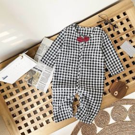 Baby Boy Plaid Pattern Bow Patched Design Cotton Jumpsuit (Size/Age: 90 (12-24M))