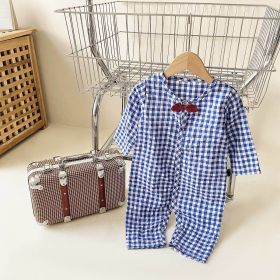 Baby Boy Plaid Pattern Bow Patched Design Cotton Jumpsuit (Size/Age: 100 (2-3Y))