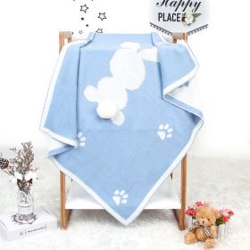 Baby Cartoon Rabbit & Footprints Embroidered Graphic 3D Tail Blanket (Color: Blue)