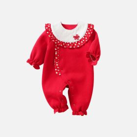 Baby Girl Polka Dot Pattern Mesh Patchwork Design New Year's Romper (Size/Age: 80 (9-12M))