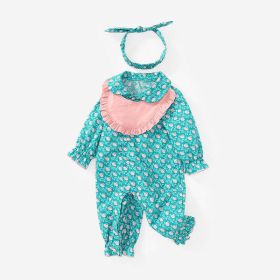 Baby Girl Cherry Print Pattern Detachable Bib Mouth Towel Cute Jumpsuit (Size/Age: 80 (9-12M))