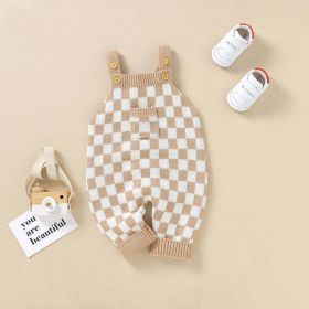 Baby Checkerboard Pattern Strap Design Knit Spring Autumn Rompers (Size/Age: 80 (9-12M))