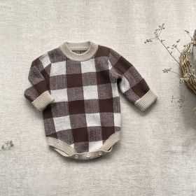 Baby Plaid Graphic Long Sleeve Crewneck Knit Thickened Onesies (Size/Age: 80 (9-12M))