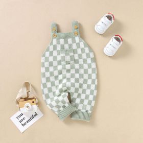 Baby Checkerboard Pattern Strap Design Knit Spring Autumn Rompers (Size/Age: 90 (12-24M))