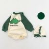 Baby Boy 1pcs Cartoon Dinosaur Pattern Contrast Design Soft Bodysuit With Hats