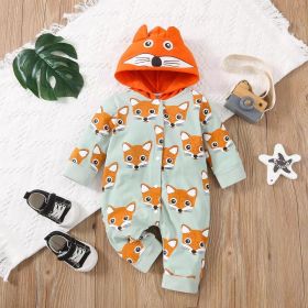 Baby Boy Allover Fox Pattern Button Front Lovely Romper With Hat Rompers (Size/Age: 80 (9-12M))