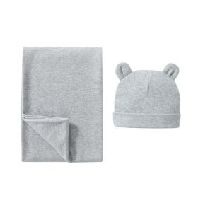 Newborn Solid Colour Soft Cotton Swaddle Sets With Brimless Hat (Size/Age: 0-1Y)