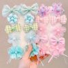 8/9/10Pcs/Set Cartoon Baby Girl Hair Clips Cute Bear Children Hairpins Bowknot Knitted Flower Kids Barretees Baby Hair Accessori