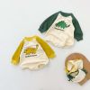 Baby Boy 1pcs Cartoon Dinosaur Pattern Contrast Design Soft Bodysuit With Hats