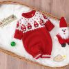 Baby Christmas Embroidered Graphic Side Button Design Knit Long Style Jumpsuit