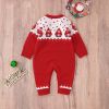 Baby Christmas Embroidered Graphic Side Button Design Knit Long Style Jumpsuit