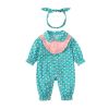 Baby Girl Cherry Print Pattern Detachable Bib Mouth Towel Cute Jumpsuit