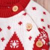 Baby Christmas Embroidered Graphic Side Button Design Knit Long Style Jumpsuit