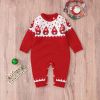 Baby Christmas Embroidered Graphic Side Button Design Knit Long Style Jumpsuit