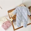 Baby Solid Color Quilted Long Sleeve Thickened Cotton Jumpsuit