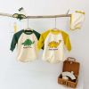 Baby Boy 1pcs Cartoon Dinosaur Pattern Contrast Design Soft Bodysuit With Hats