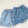 Baby Boy And Girl Ripped Elastic Denim Shorts In Summer Outfits