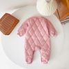 Baby Solid Color Quilted Long Sleeve Thickened Cotton Jumpsuit