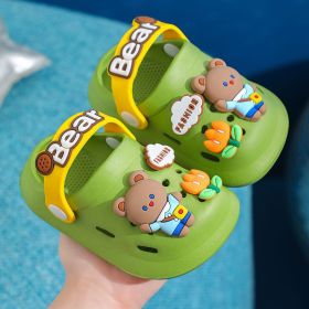 Children's Slippers Summer Cute Outdoor Soft Bottom Non-slip Boys And Girls Sandals Infant Kid Baby Hole Shoes (Option: Flower Bear Green-120)