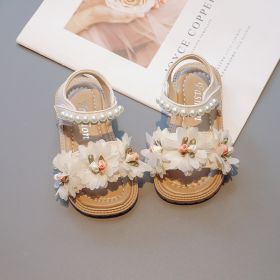 Sweet Flowers Kids Sandals Girls Versatile Soft Toddler Shoes (Option: Off white-Size26)