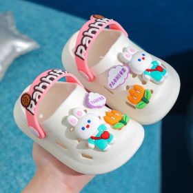 Children's Slippers Summer Cute Outdoor Soft Bottom Non-slip Boys And Girls Sandals Infant Kid Baby Hole Shoes (Option: Flower Rabbit White-120)