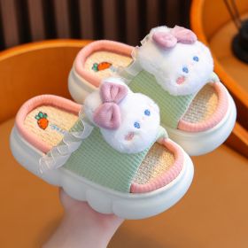 Linen Breathable Baby Cotton Linen Slippers (Option: Green-24 Size 25)