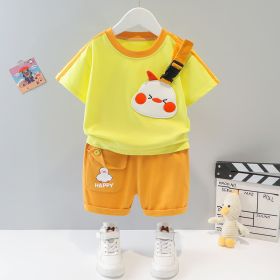 Short-sleeved Cartoon Animal Two-piece Set Children's Western Style (Option: Yellow-73cm)